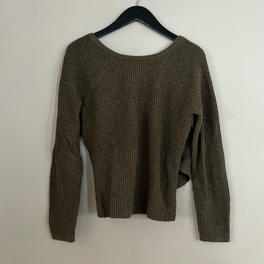 Aerie Green Cross Back Cable Knit Sweater